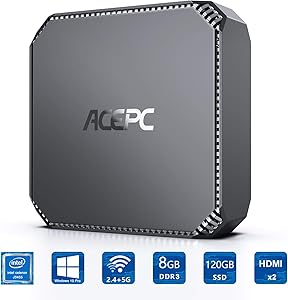 ACEPC AK2 Mini PC, Windows 10 Pro(64-bit) Intel Celeron J3455 Processor(up to 2.3GHz) Desktop Computer,8GB DDR3 120GB SSD,Dual Display at 4K HD,2.4G+5G Dual-Band WiFi,Gigabit Ethernet,BT 4.2