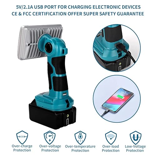18V Cordless Work Light For Makita - 2000LM LED Flood Light With USB-A Port, Pivoting Head (Battery Not Included) - View #3