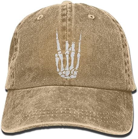Rock N Roll Skeleton Hand Unisex Flat Bill Hip Hop Cap Baseball Hat Head-Wear Cotton Snapback Hats Natural