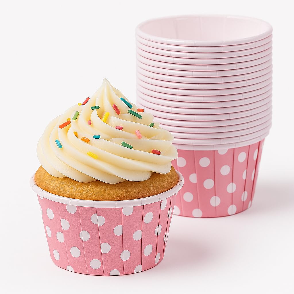 100pcs Cupcake Cases, Baking Cases Muffin Liners Mini Paper Cups Polka Dot Non Stick Liner for Home Weddings Birthdays - Pink