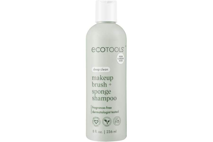 EcoTools Makeup Brush + Sponge Shampoo Cleanser, Deep Clean, Sulfate-Free, Fragrance-Free Brush Cleaner for Makeup Sponges & Tools, Vegan & Cruelty-Free, 8 fl. oz