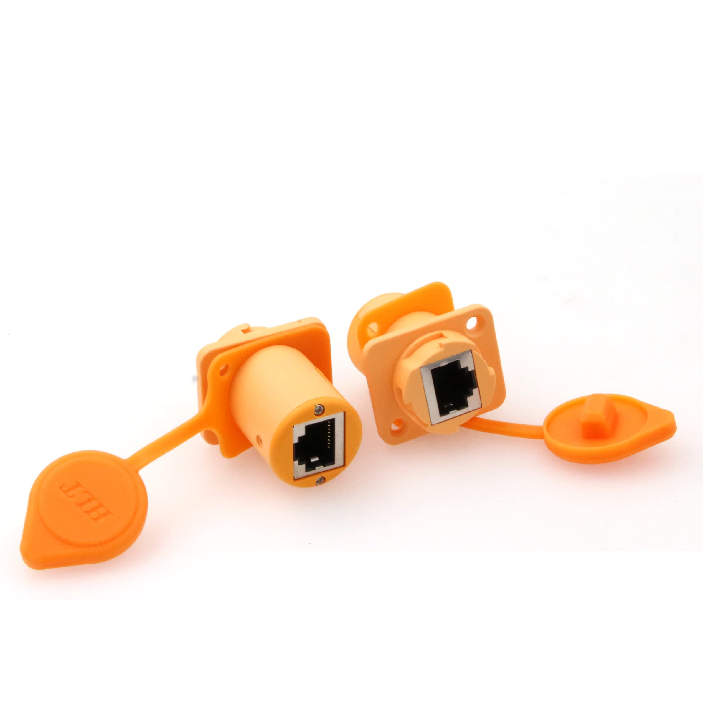 Eonvic 2 Pcs RJ45 Yellow Socket Panel Connector Waterproof IP67 Ethernet Connector Cat5e Aviation Female Connector (Standard RJ45)