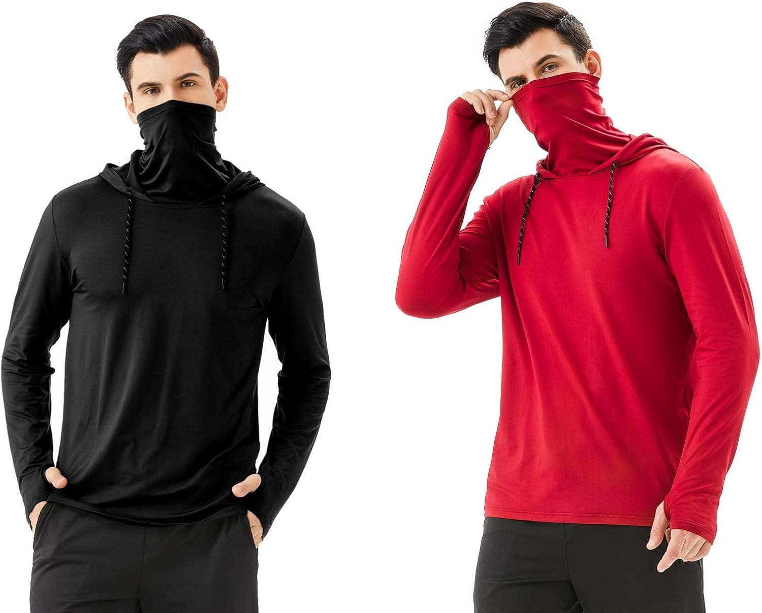 TEXFIT 2Pack Men's Athletic Pullover Hoodie with Builtin Face Mask