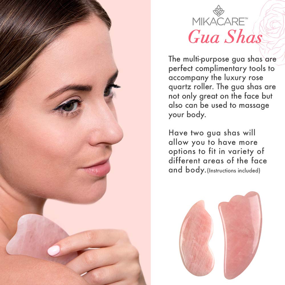 Jade Roller - Rose Quartz Roller and Gua Sha set - Anti Aging Facial Roller - Face Massager - Real Rose Quartz Scraping Tool for Slimming, Firming, Removes Wrinkles : Beauty