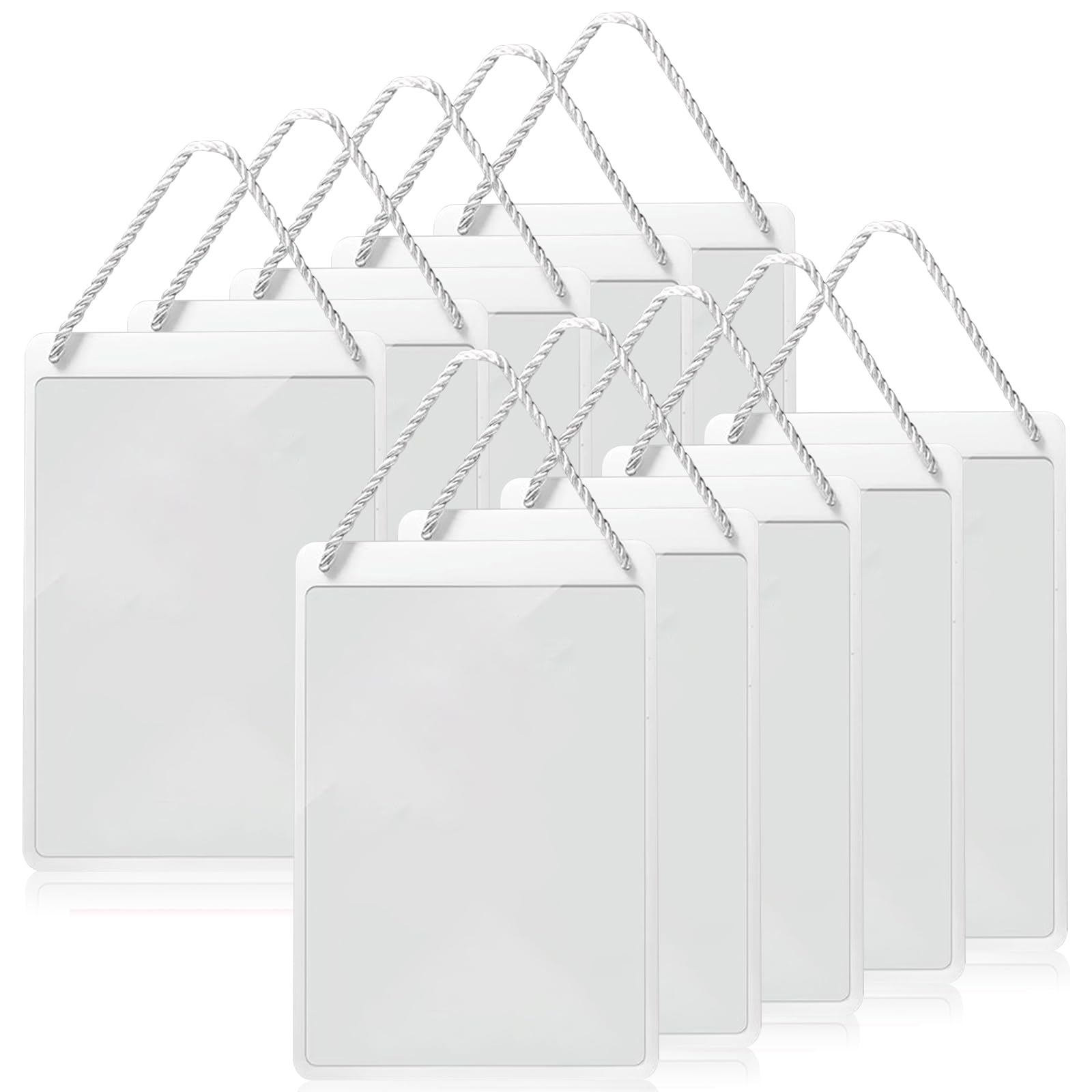 Photo 1 of 10 Pieces White Business Retail Hanging Sign Holder,8.3 x 5.8 Inch PVC Hanging Signs Holder Clear Plastic Advertising Signage Sign Holder for Supermarket Store Exhibition Mall Restaurant Display