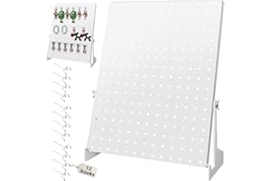 Royxen Peg Board Display Stand with Hooks, Pegboard Display Adjustable Angles, Keychain Display, Display Stands for Vendor Events (Single Pack, White)