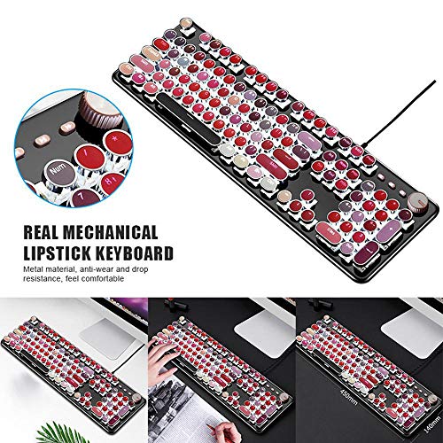 MOGOI Retro Mechanical Gaming Keyboard, Lipstick Keyboard Waterproof Wired Gaming Keyboard Luxury Palette 104 Keys Metal Panel for Windows PC Desktop Computer Women Girls