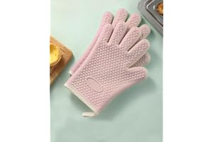 2Pcs Heat-Resistant Silicone Oven Mitts - Dual-Layer Grilling Gloves with 5 Fingers, Waterproof & Non-Slip Kitchen Oven Glove