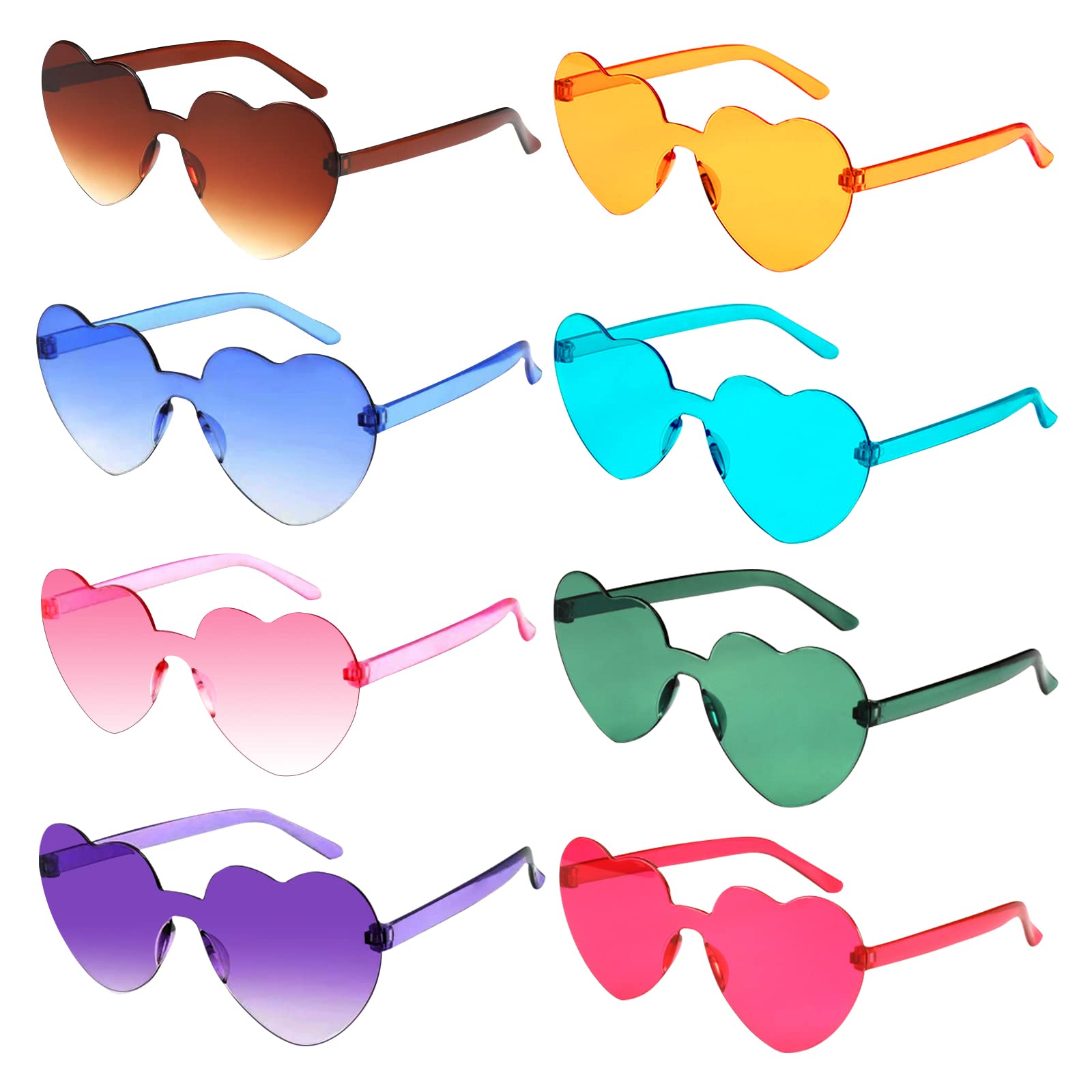 BOZILY 8PCS Heart Shaped Glasses Funky Sunglasses Love Heart Glasses Multipack Funny Glasses Fancy Dress Costume Festival Outfits Accessories for Adults & Kids