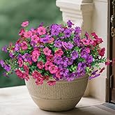 Arlinya Artificial Flowers for Outdoors, Fake Faux Plants Outside Realistic Spring Summer Decor, UV Resistant Silk Flowers for Home Porch Garden (8, Purple Rose-red)