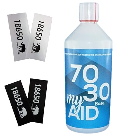 E Liquid Base My Aid 1 Liter 1000ml PUR Vape OHNE Nikotin 70VG / 30PG + 4 Akkusleeves