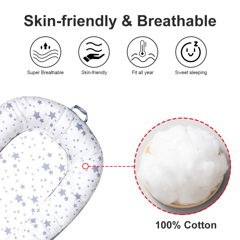 Mamibaby Baby Lounger Baby Nest Sleeper, Stars Breathable 100% Cotton & Soft, Portable Adjustable for Crib Bassinet Mattress - Perfect for Newborn Essential Shower Gift, Co-Sleeping&Travelling: Baby