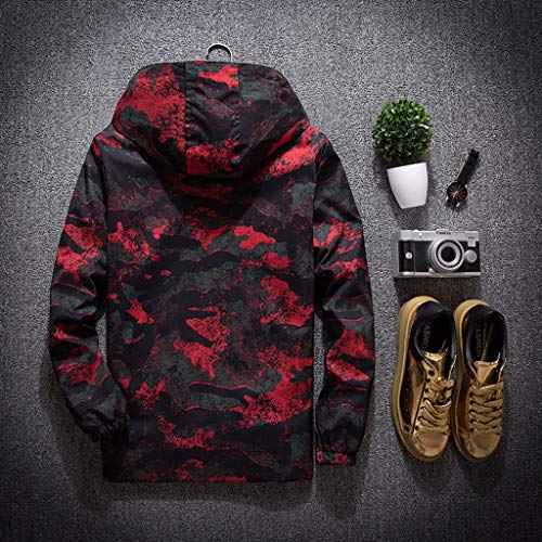 MIS1950s Camouflage Men's Hooded Lightweight Windbreaker Jacket Softshell Thin Coat Plus Size
