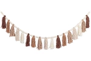 XMGZQ Boho Tassel Garland,Boho Tassel Garland Party Decor with Wood Beads,Wall Hanging Western Decor for Decoration for Party Classroom Nursery Kids Bedroom Dorm Office Birthday Shower Wedding