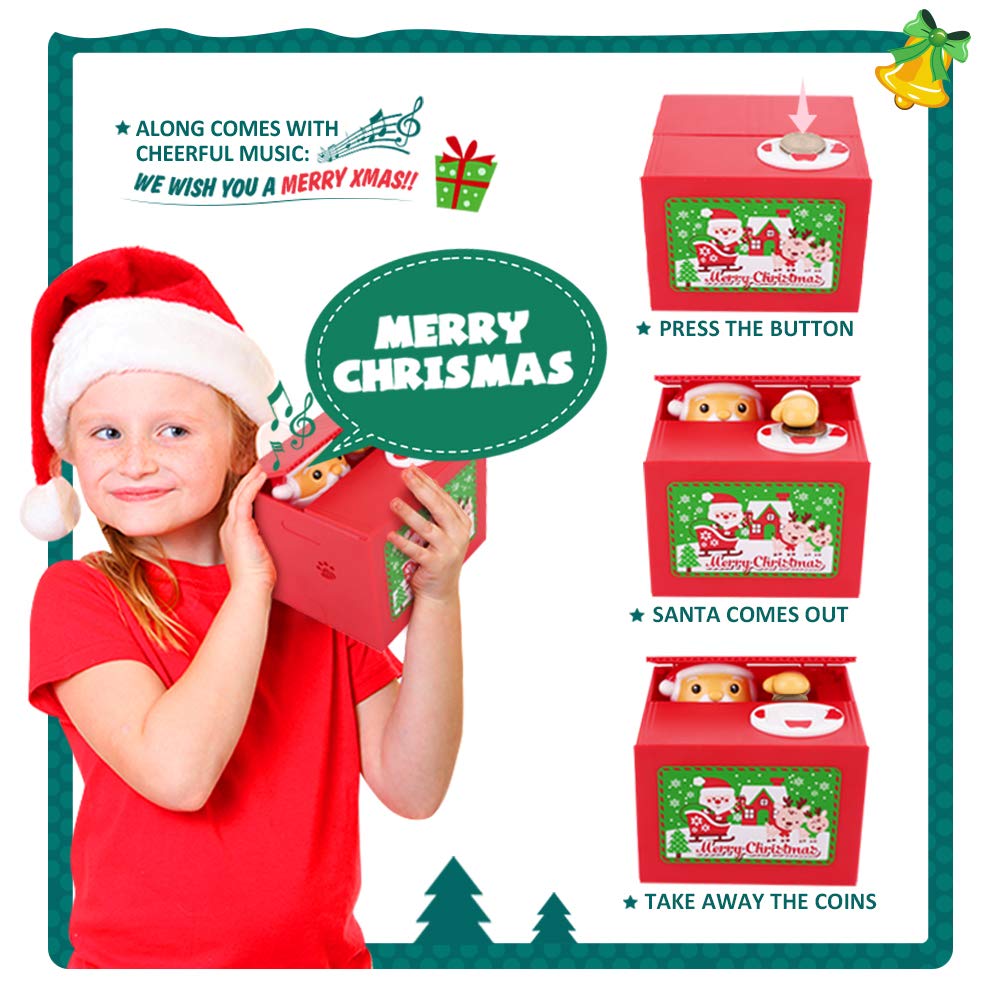 Peradix Stealing Coin Santa Claus Box Piggy Bank English Speaking Christmas Song for All Kids