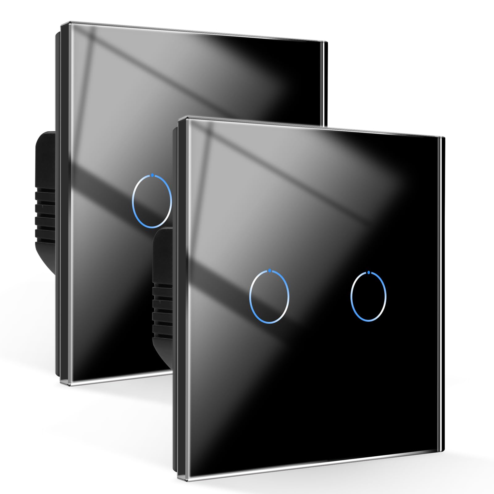 CNBINGO Touch Light Switch 2 Gang 2 Way, Tempered Glass Panel Light Switches with LED Indicator, No Neutral Wire, 2 Pack, Black