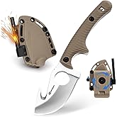 SPITZKANTE Small Survival Knife with Fire Starter & Whistle HO-YN, Hunting Knife with Necklace and Rotating Clip, 5Cr14MoV Steel Blade