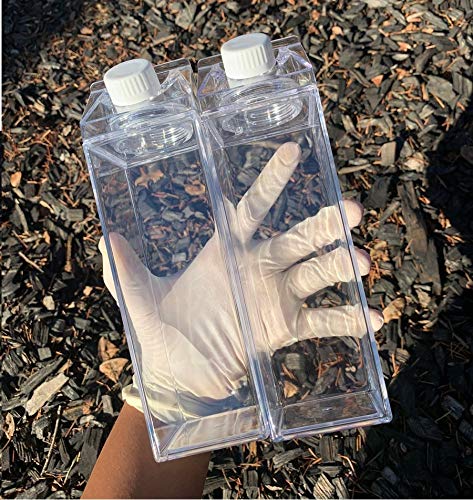 Clear Milk Carton Water Bottle Creative Square Transparent Cup + Straw + Storage Bag (17 oz)