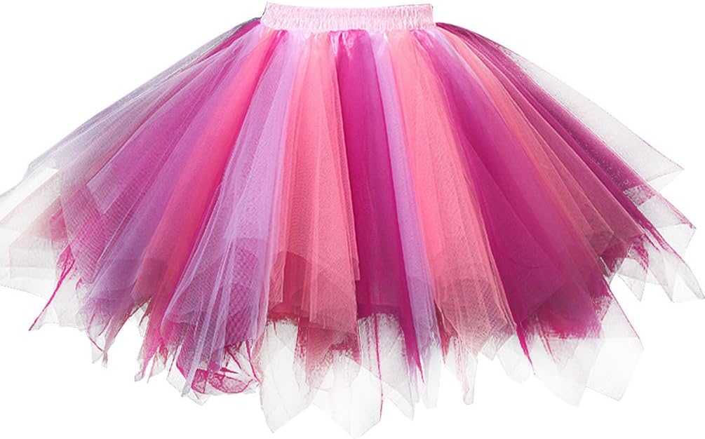 OBBUE Women's Short Vintage Petticoat Skirt Ballet Bubble Tutu Multi-Colored