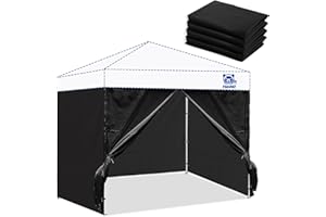 Fanpat Instant Canopy Tent Sidewalls for 10x10 Pop Up Canopy 210D Waterproof,4 Piece Sidewalls, with Doors,Black(4PCS Sidewalls Only, Canopy Tent NOT Included)