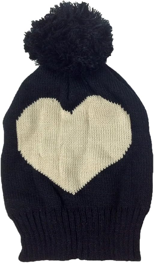 Fashion Culture Women S Heart Knit Beanie Pom Pom Hat Black Khaki At Amazon Women S Clothing Store