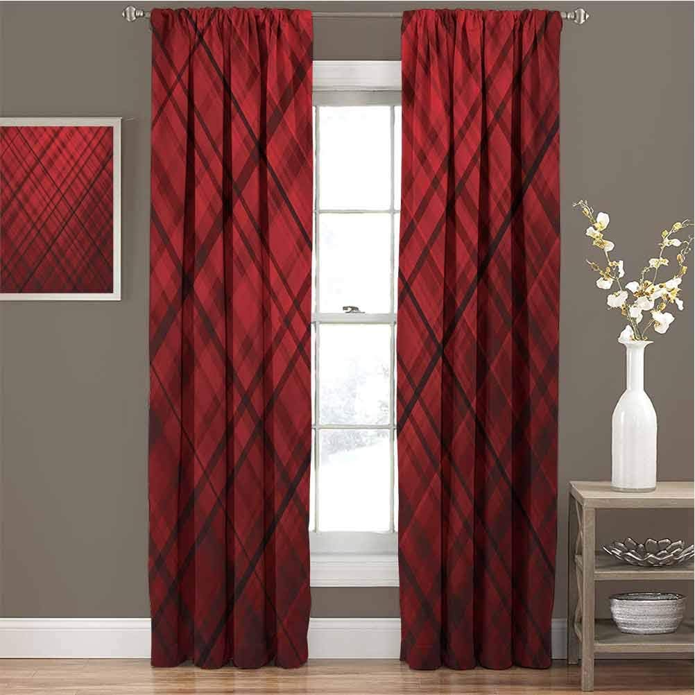 Toopeek Red and Black Room Darkened Curtain Scottish Kilt Design