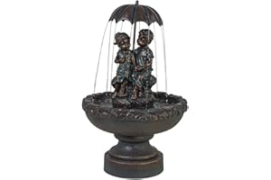 Boy and Girl Under Umbrella Outdoor Floor Water Fountain 40" High Copper Green Bronze Resin for Garden Patio Yard Deck Home Lawn Porch House Relaxation Exterior Balcony Roof - John Timberland