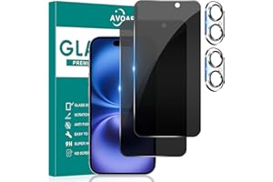 AVOAR [2+2 Pack Privacy Screen Protector for iPhone 16 with Camera Lens Protector, 6.1 Inch Tempered Full Screen Glass Access