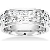 munone 18k Gold Plated Minimalist Princess Cut Cubic Zirconia,Channel Set Eternity Rings for Women Men,Non Tarnish Hypoallergenic Titanium Band Stackable Ring