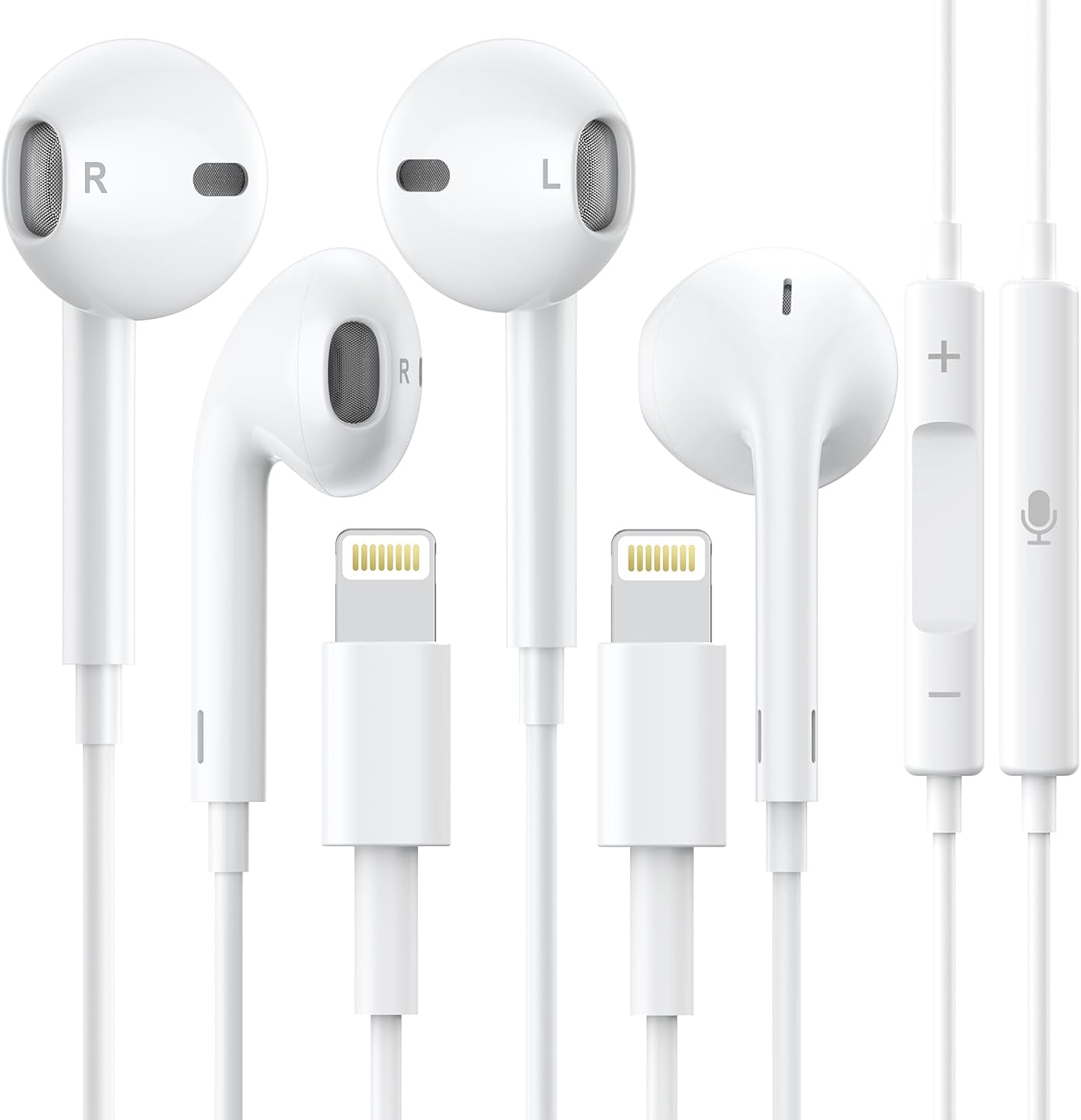 2 Pack Apple Earbuds iPhone Wired Lightning Headphones [Apple MFi Certified](Built-in Microphone & Volume Control)Noise Isolating Headset Compatible with iPhone 14/13/12/11 Pro Max/Xs Max/XR/7/8 Plus