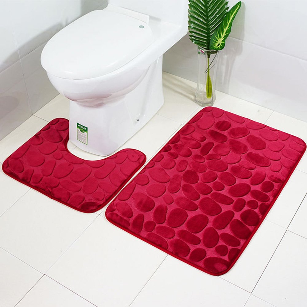2 Piece Non Slip Pedestal Bath Mat Set, Eleoption Breathable Memory