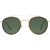 SOJOS Retro Vintage Round Polarized Sunglasses for Women Men Small Double Bridge Circle Sunnies SJ1104