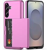 Nvollnoe for Samsung Galaxy S25 Case with Card Holder Dual Layer Heavy Duty Protective Case Hidden Card Slot Slim Wallet Cover for Samsung S25 6.2''(Hot Pink)