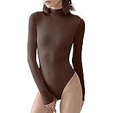 PUMIEY Women's Long Sleeve Bodysuit Mock Turtle Neck Body Suits Going Out Tops Sharp Collection