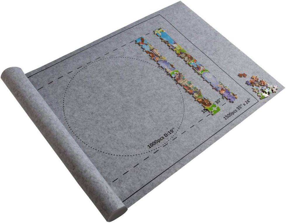 YAMY Puzzle Mat, Jigsaw Puzzle Roll Up Mat Felt Mat for Puzzle Storage, Puzzle Play Mat Puzzle Saver Up to 1,500 Pieces, No Folded Creases & Eco-Friendly (Gray)