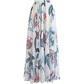 CHICWISH Women's Floral Watercolor Flower Maxi Floral Chiffon Slip Skirt