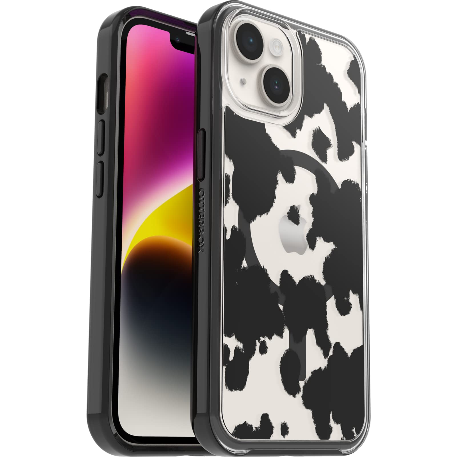 OtterBox Symmetry+ Clear Case for iPhone 14/iPhone 13 for MagSafe, Shockproof, Drop proof, Protective Thin Case, 3x Tested to Military Standard, COW PRINT