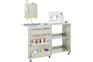 VEVOR Folding Sewing Table, Multipurpose Sewing Machine Table with Compact Design, Wheels, Wooden Pegs, Storage Trays and She