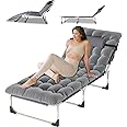 EVGTTI Portable Folding Camping Cot, Oversize 28.7in Adjustable 5-Position Adults Reclining Lounge Chairs with Pillow, 500 lb Weight Capacity, Heavy Duty Oxford Cloth 800D with Mattress