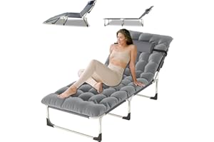 EVGTTI Portable Folding Camping Cot, Oversize 28.7in Adjustable 5-Position Adults Reclining Lounge Chairs with Pillow, 500 lb Weight Capacity, Heavy Duty Oxford Cloth 800D with Mattress