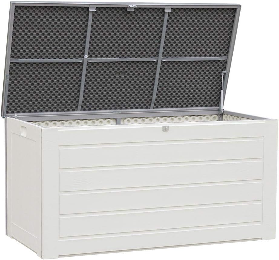 AIRWAVE Outdoor Plastic Garden Storage Box 680L, Weather and Fade Resistant, Lockable, Doubles as Storage Bench, Wood Effect - Image 4