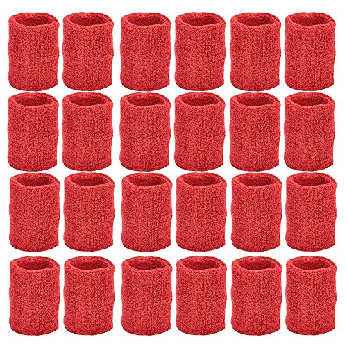 Unique Sports Athletic Performance Team Pack de 24 muñequeras (12 pares), rojo