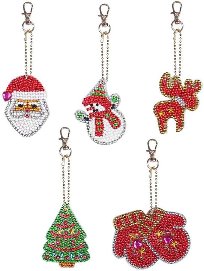 DIY Keychains Diamond Painting Kits for Kids,Full Drill Rhinestone Mosaic Making Decorative Kits DIY Paint with Diamonds Arts Crafts (5 Pack)