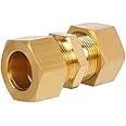 JUWO Brass Compression Tube Fitting, 3/4" × 3/4" Compression Union for Copper, Fuel and Brake Line Connections