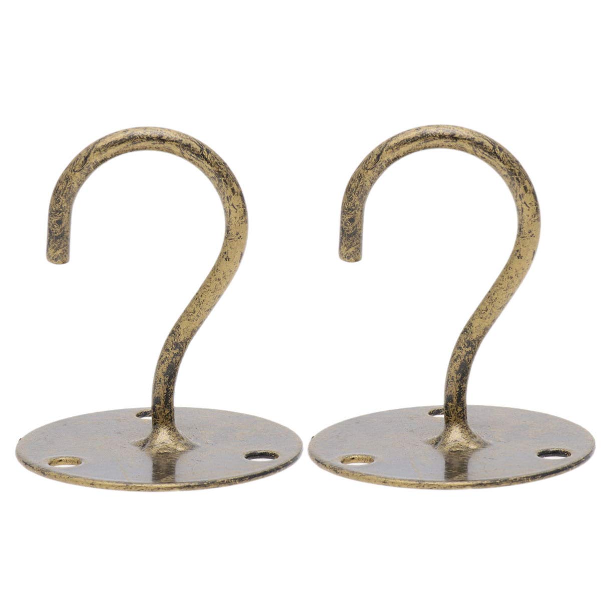 DOITOOL 2PCS Bronze Stainless Steel Ceiling Hooks Plate, Heavy Duty Round Base Screw Top Mount Overhead Wall Hook for Hanging Light Ceiling Fan Plant Basket Tool and Mosquito Net etc.