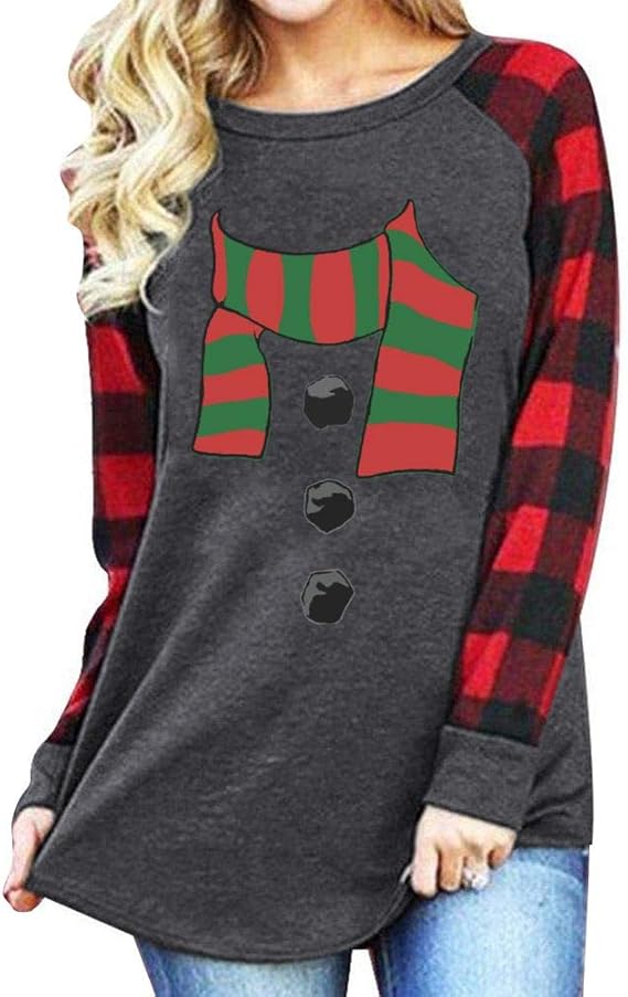 Women's Snowman Christmas Sweatshirt for Womens Plus Size Loose Casual Raglan Shirt at Amazon 