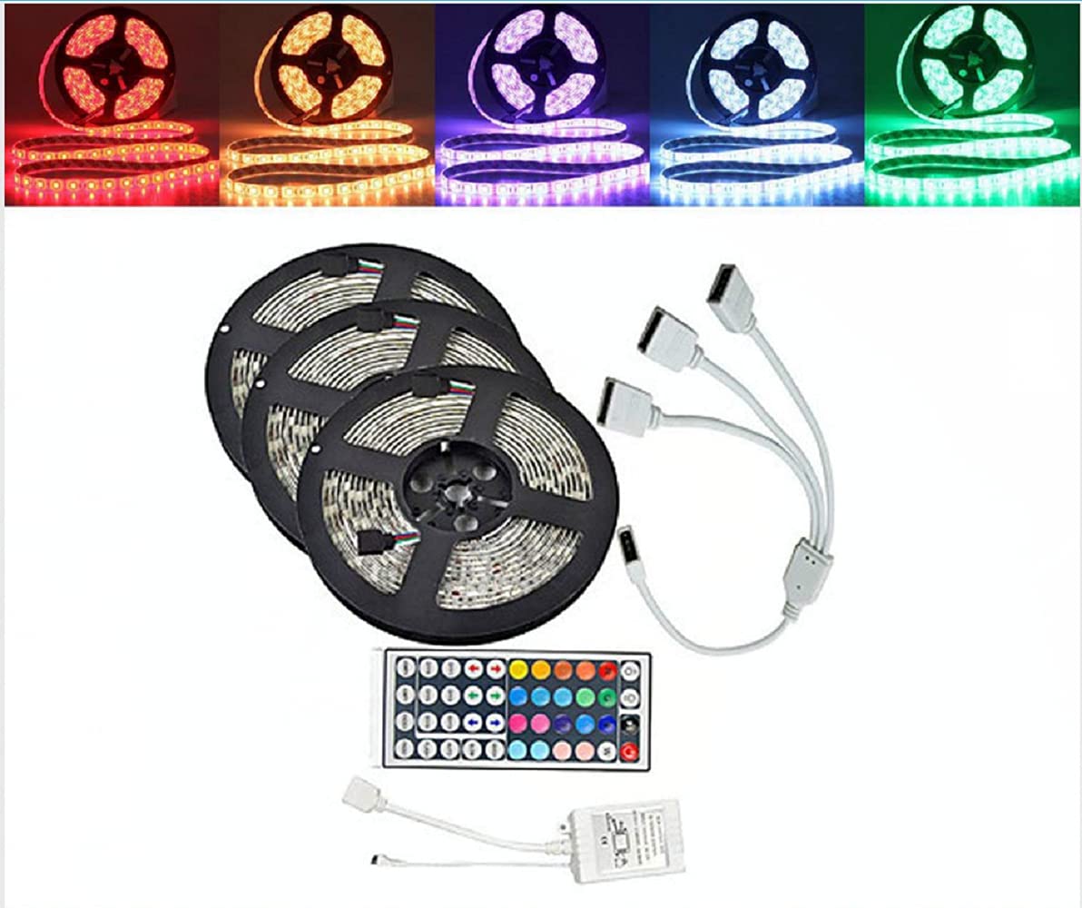 MASUNN 15M SMD3528 Waterproof RGB 900 LED Strip Tape Light Kit + 44 Keys Controller + Cable Connector DC12V