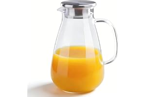 68 oz/ 2 L Glass Pitcher with Handle and Lid, Heat Resistant Glass Water Jug with lid for Hot/Clod Drinks(Classic)
