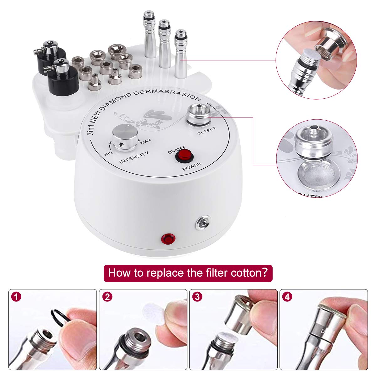 Diamond Microdermabrasion Machine, Yofuly 3 in 1 Diamond Microdermabrasion Dermabrasion Machine, 0-55cmhg Suction Power Professional Dermabrasion for Personal Home Use: Beauty