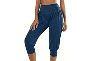 TURILLY Capris for Women Stretchy Fold Over Athletic Gym Yoga Pants Comfy Soft Cinch Bottom Low Rise Pleated Front Pants